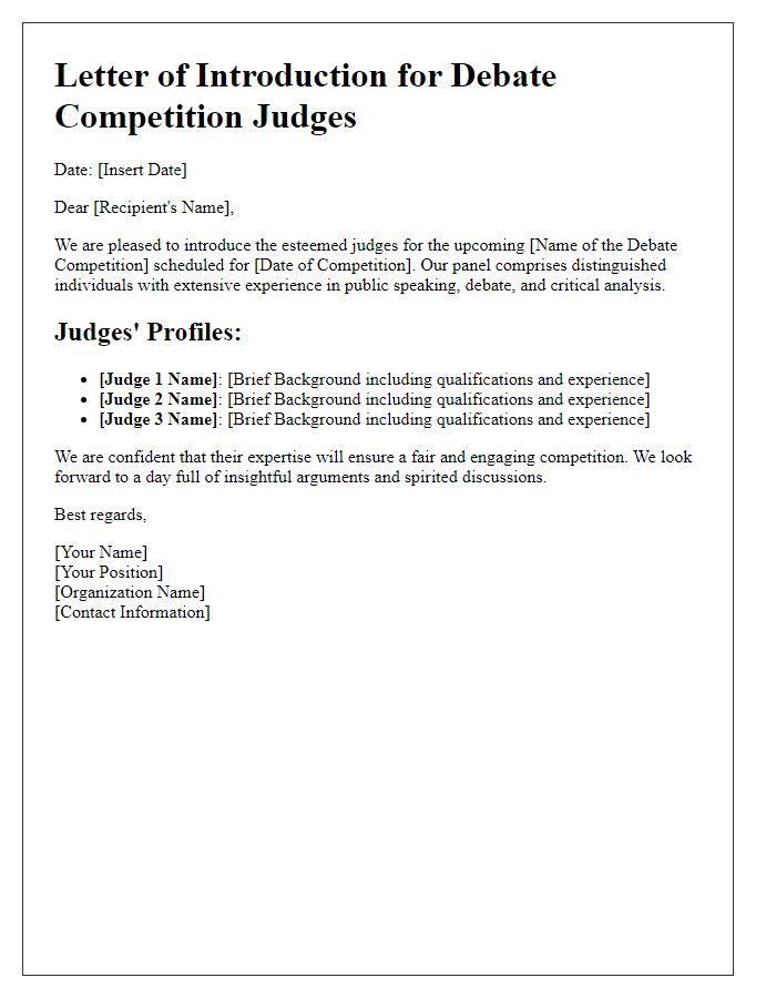 Letter template of debate competition judges' introduction