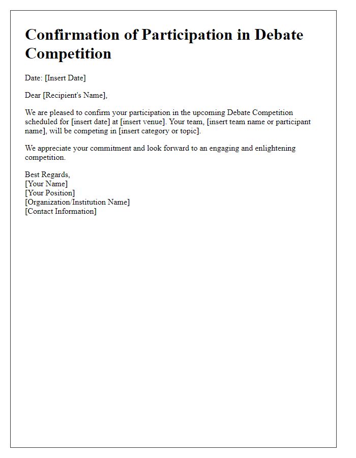 Letter template of debate competition participation confirmation