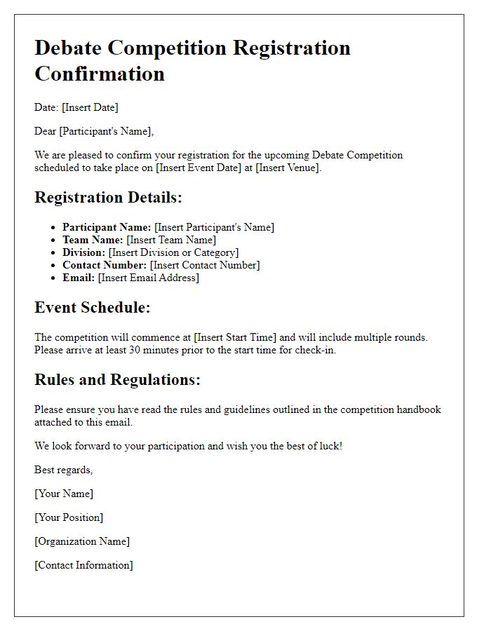 Letter template of debate competition registration details