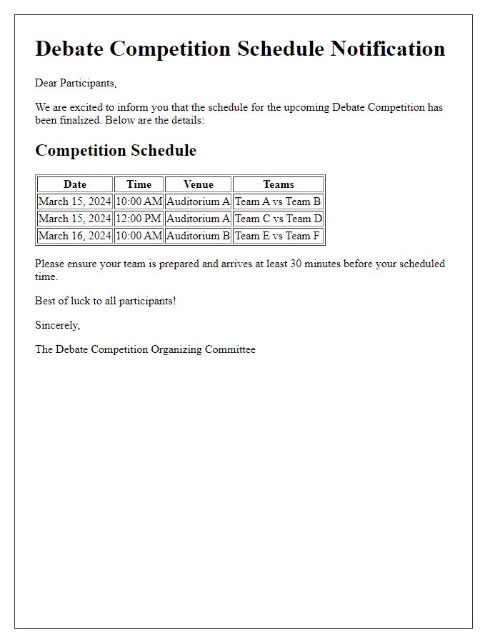 Letter template of debate competition schedule notification