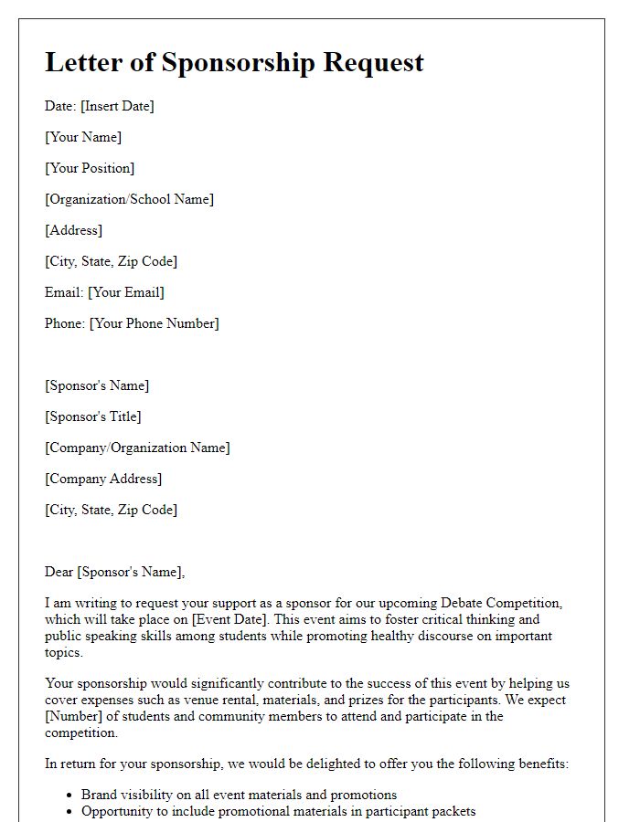 Letter template of debate competition sponsorship request