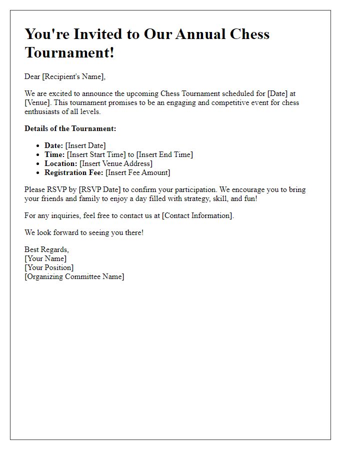 Letter template of chess tournament invitation