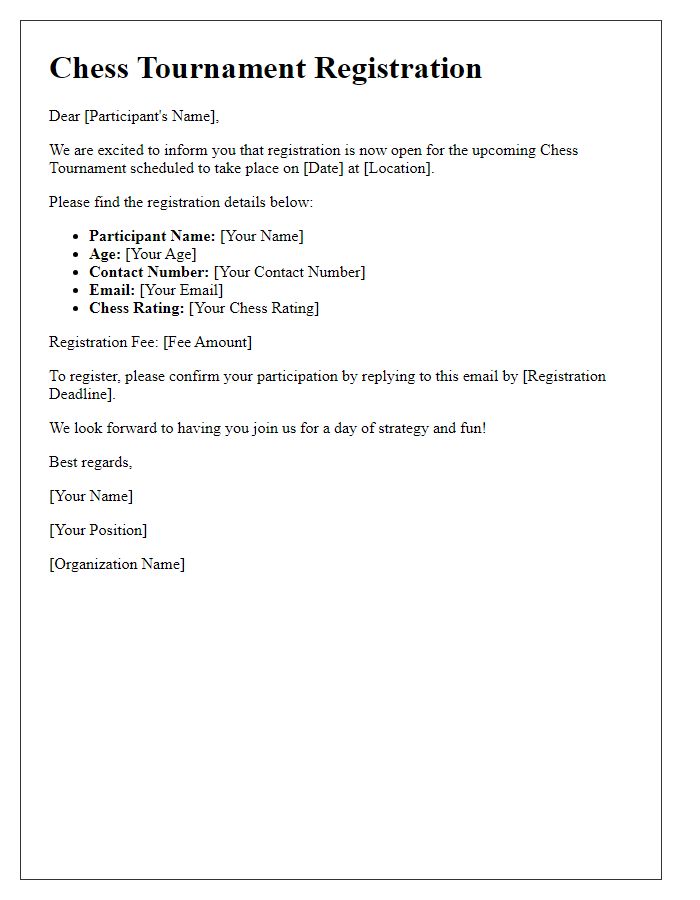 Letter template of chess tournament registration