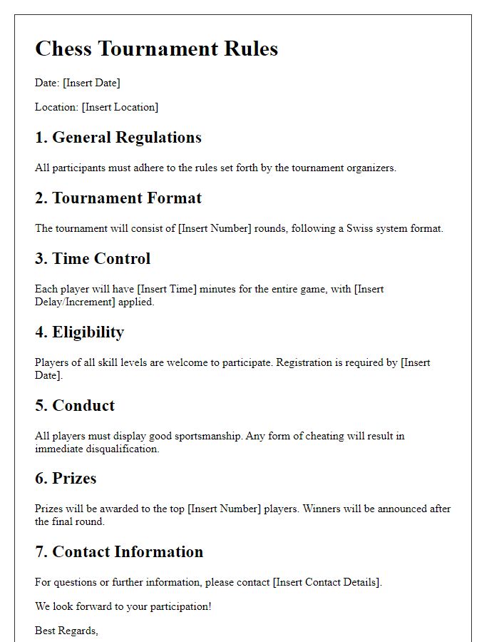 Letter template of chess tournament rules