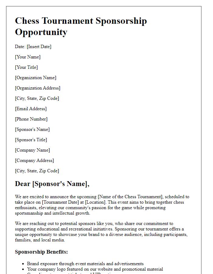 Letter template of chess tournament sponsorship