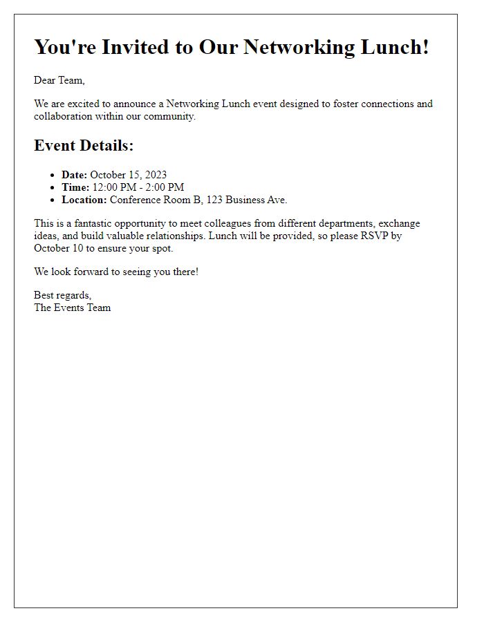 Letter template of Announcement for Networking Lunch Event