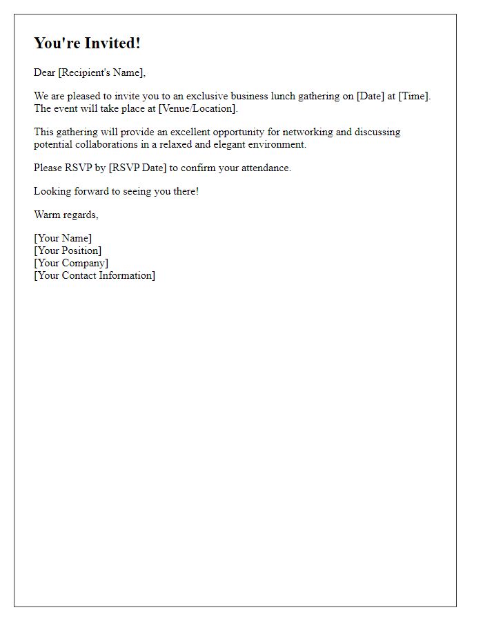 Letter template of Invitation to Exclusive Business Lunch Gathering