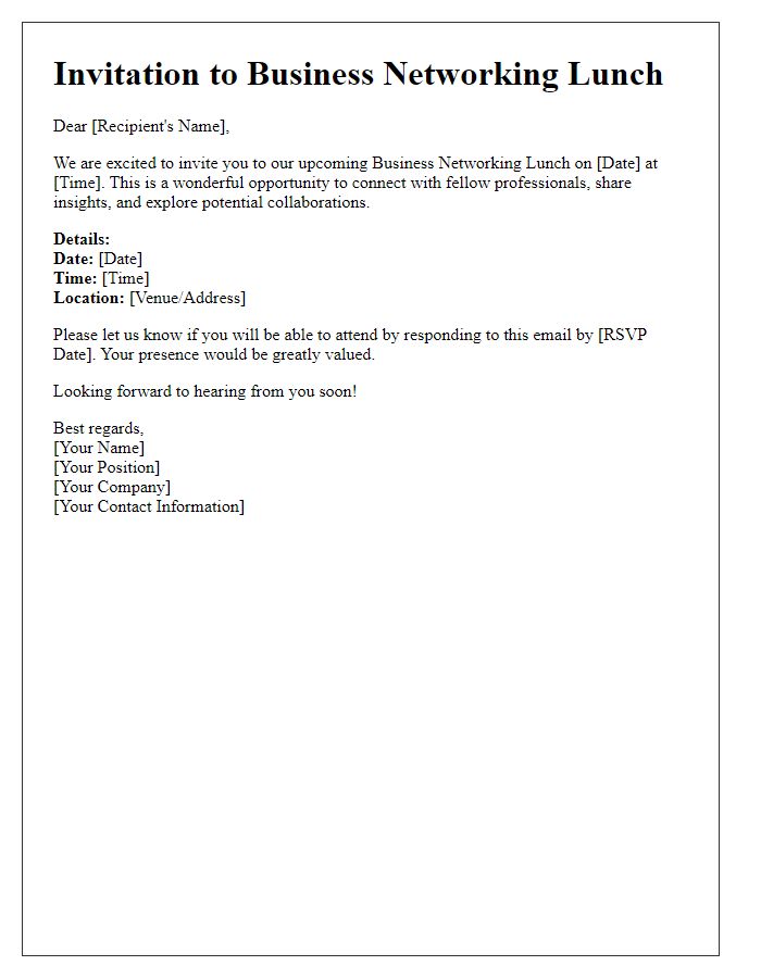 Letter template of RSVP Request for Business Networking Lunch