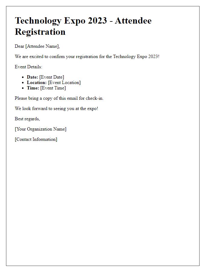 Letter template of technology expo attendee registration