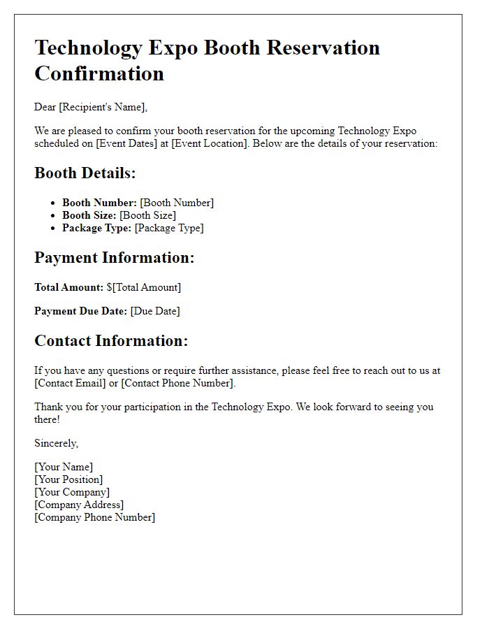 Letter template of technology expo booth reservation