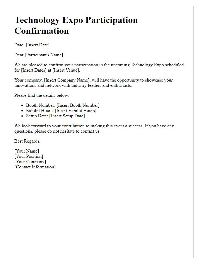 Letter template of technology expo participation confirmation