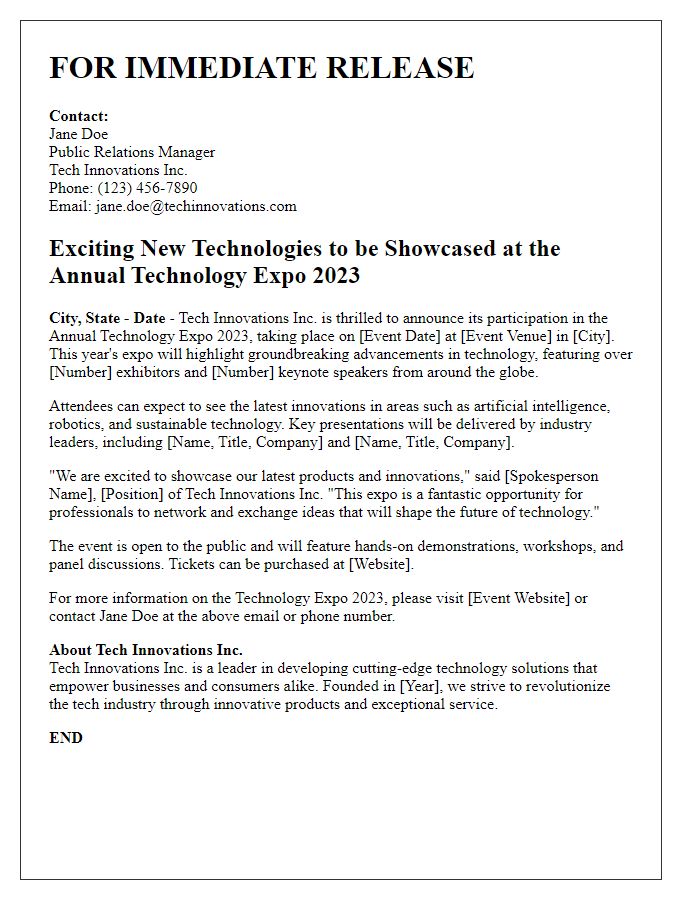 Letter template of technology expo press release