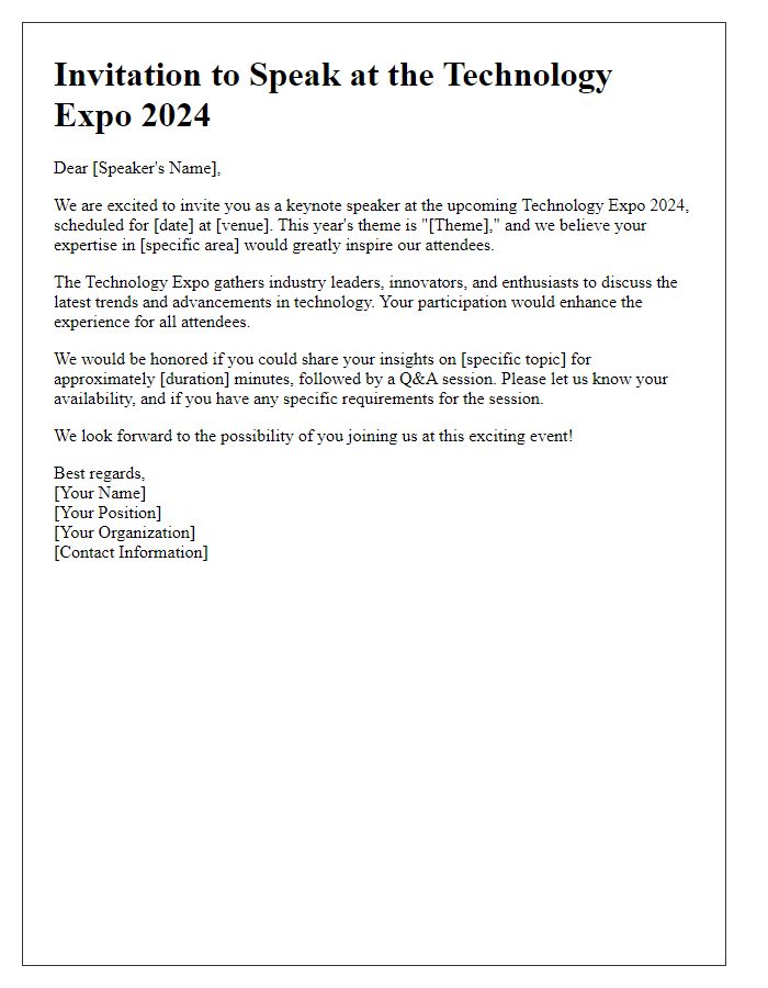 Letter template of technology expo speaker invitation