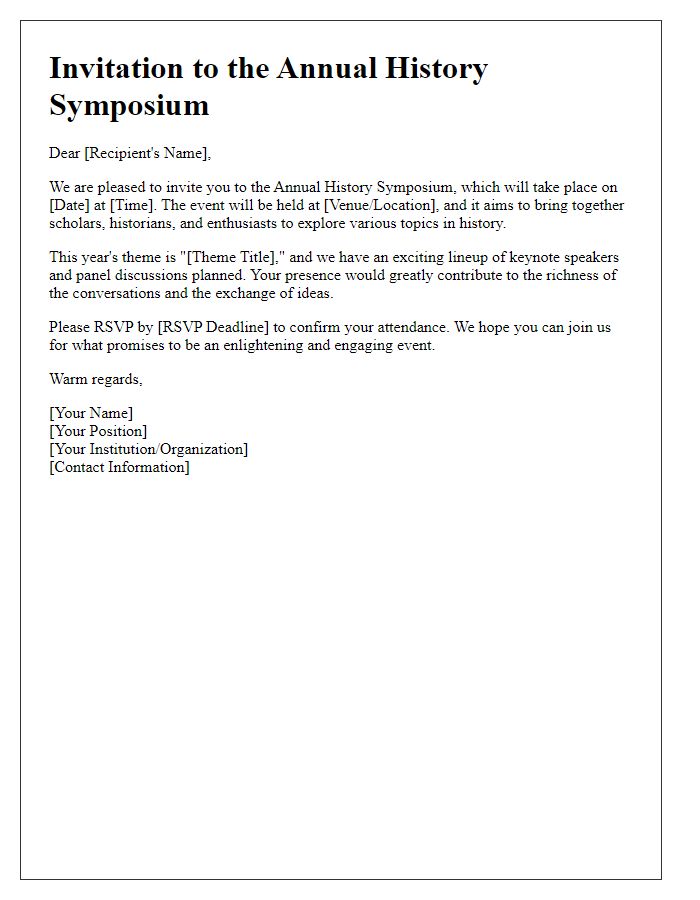 Letter template of formal invitation to a history symposium