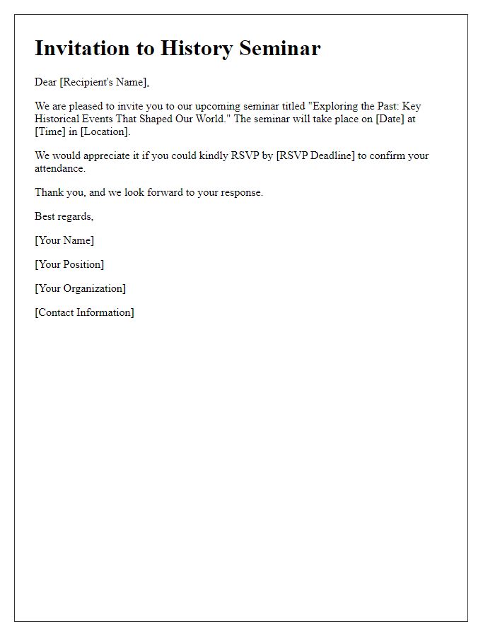 Letter template of RSVP request for a history seminar