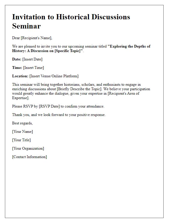 Letter template of seminar invitation for historical discussions