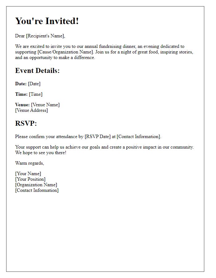 Letter template of invitation for a fundraising dinner event.