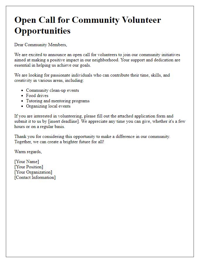 Letter template of Open Call for Community Volunteer Opportunities