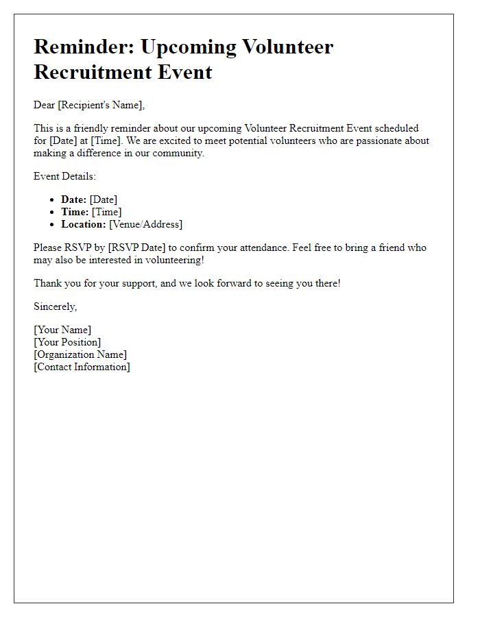 Letter template of Reminder for Upcoming Volunteer Recruitment Event