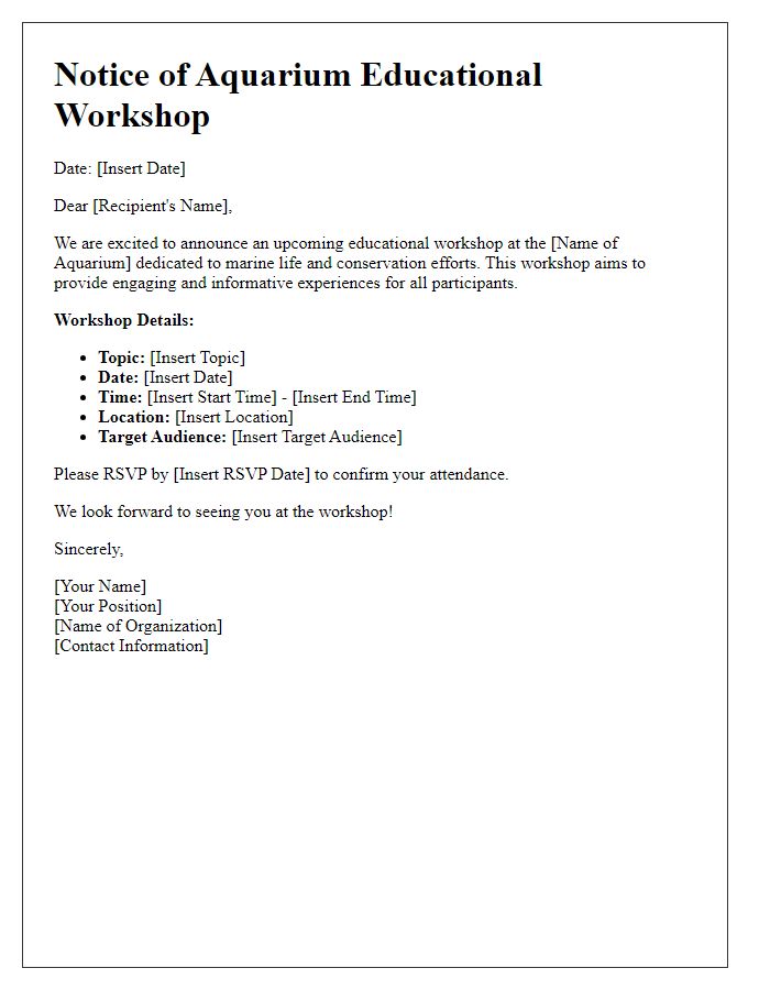 Letter template of aquarium educational workshop notice