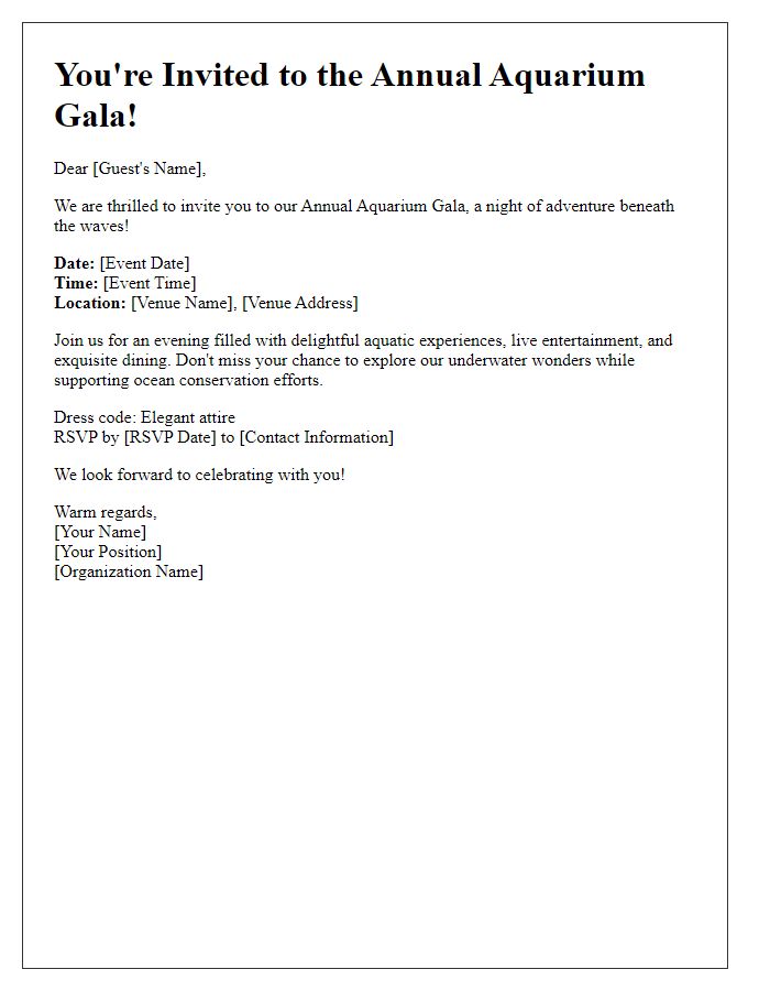 Letter template of aquarium gala invitation