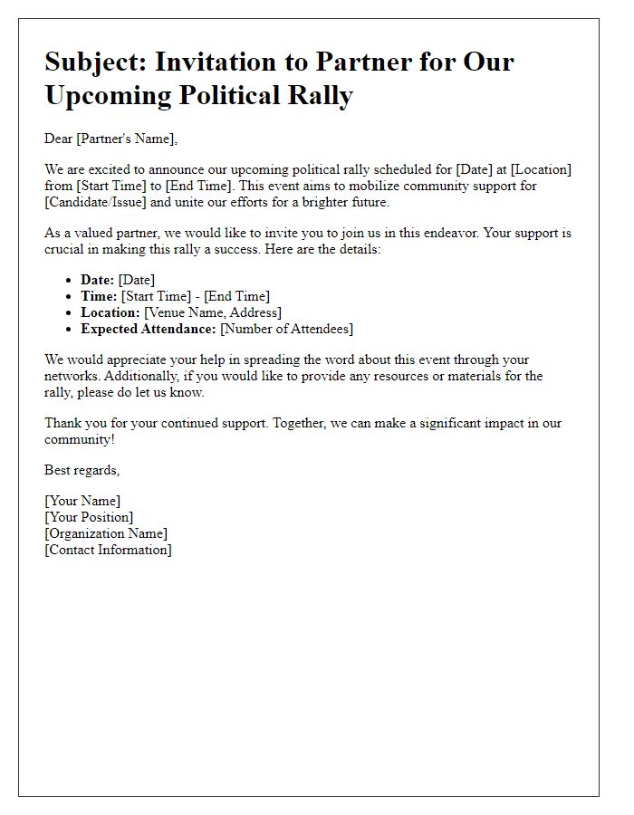 Letter template of political rally information for partners