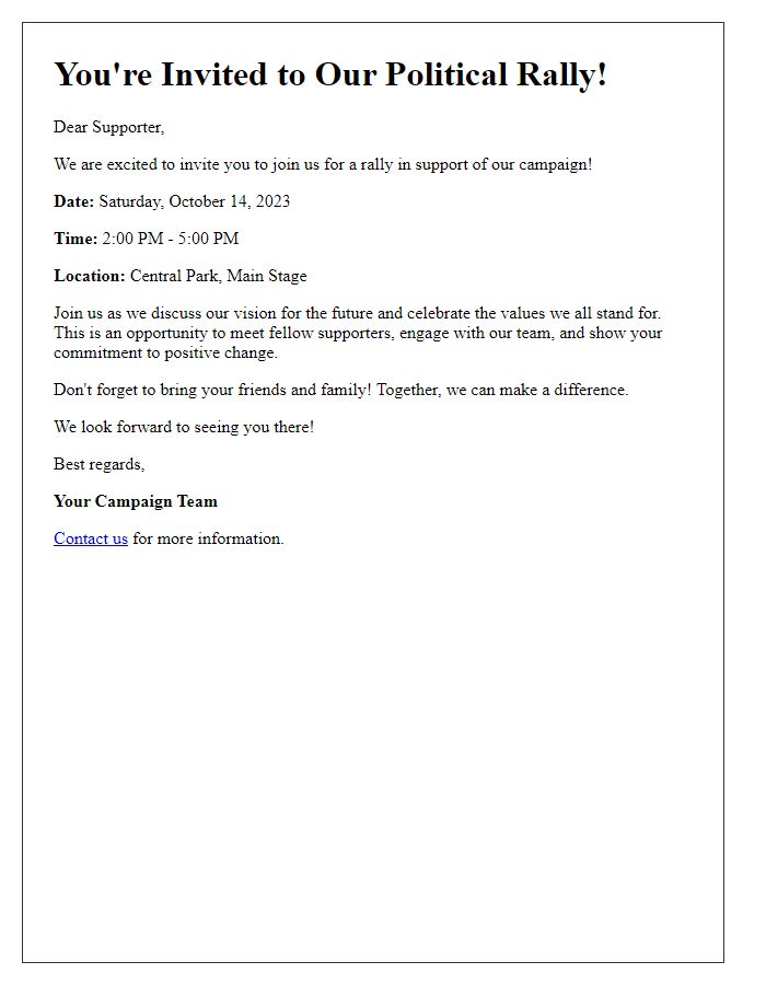 Letter template of political rally invitation for supporters