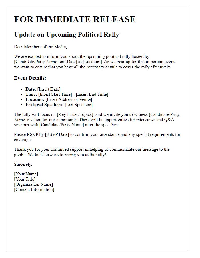 Letter template of political rally update for local media