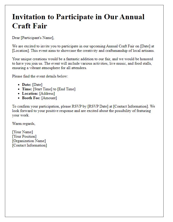 Letter template of Invitation to Craft Fair Participants