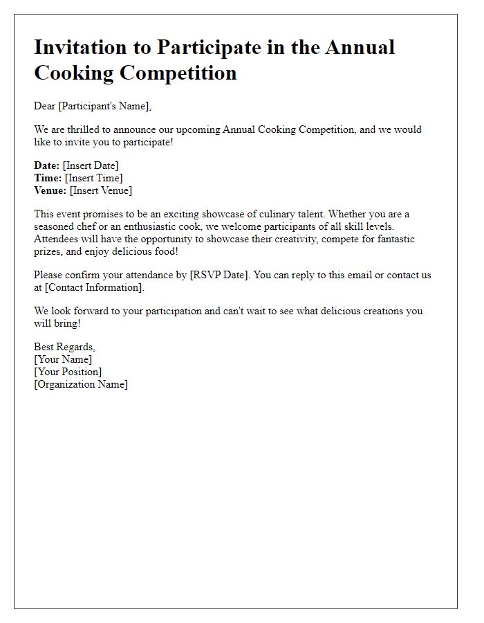 Letter template of invitation for cooking competition participants