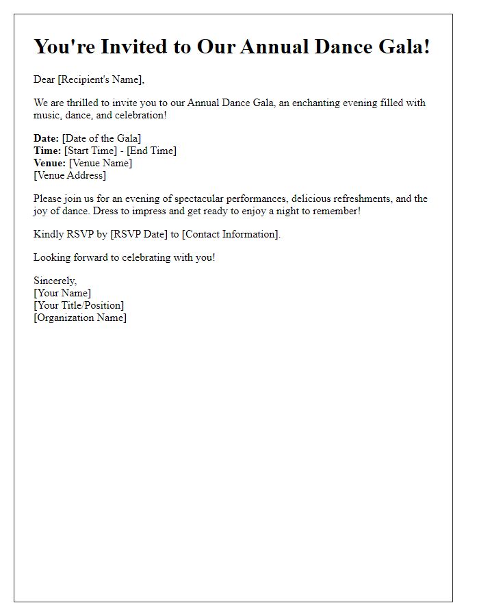 Letter template of Dance Gala Invitation