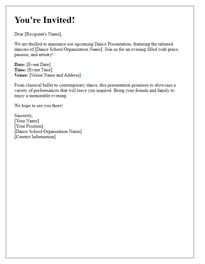 Letter template of Dance Presentation Announcement