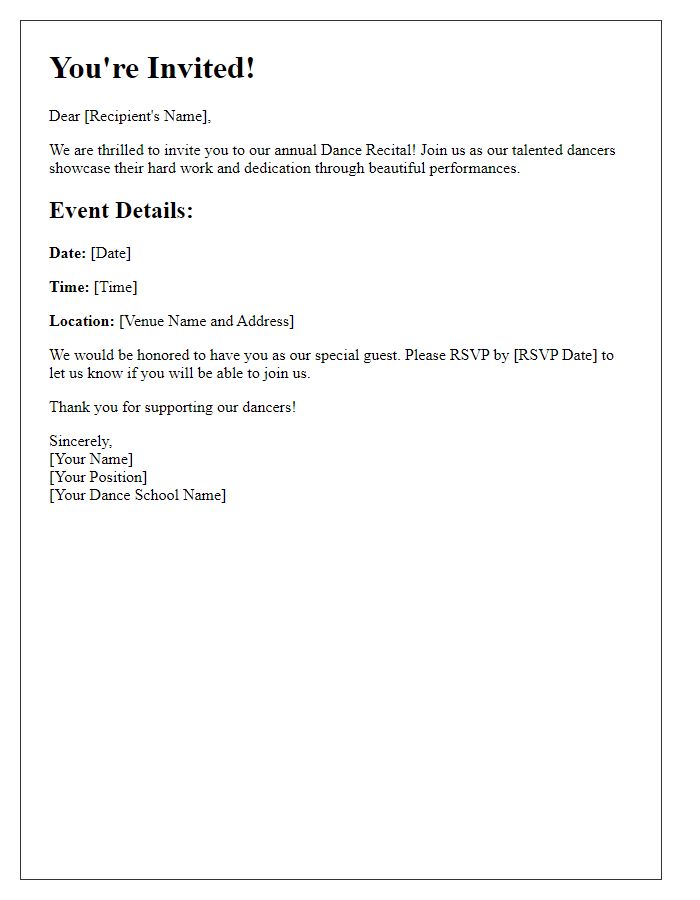 Letter template of Dance Recital Invitation