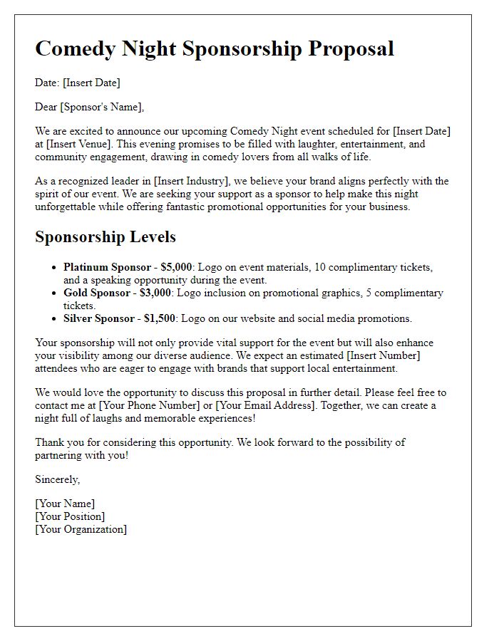 Letter template of comedy night sponsorship proposal