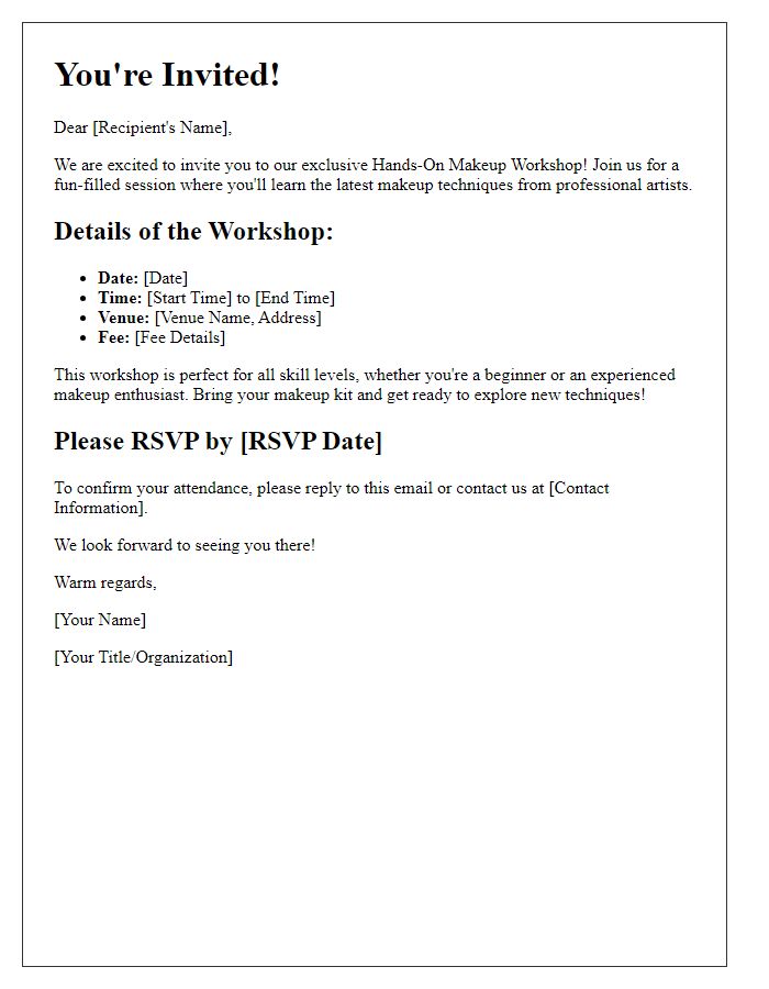 Letter template of Invitation to Hands-On Makeup Workshop