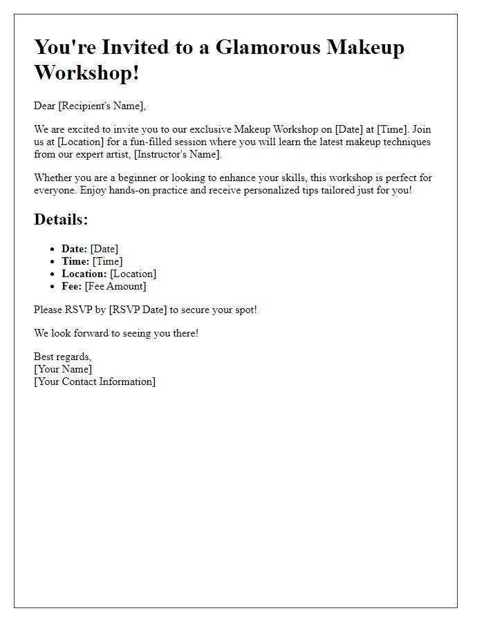 Letter template of Makeup Workshop Invitation