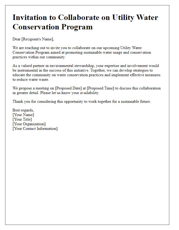 Letter template of collaboration invitation for the utility water conservation program