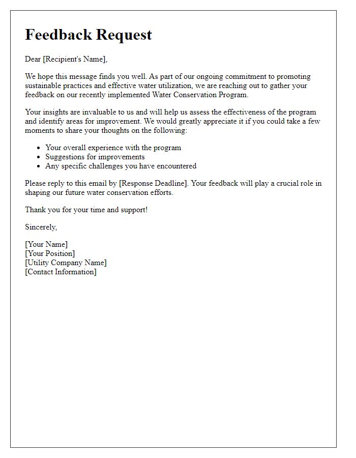 Letter template of feedback request for the utility water conservation program