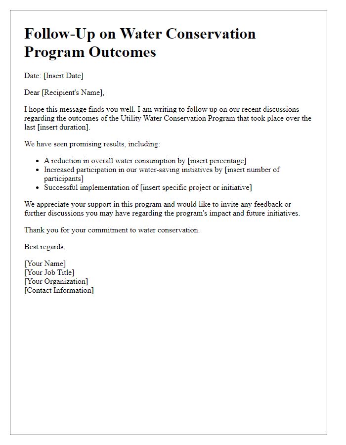 Letter template of follow-up on utility water conservation program outcomes