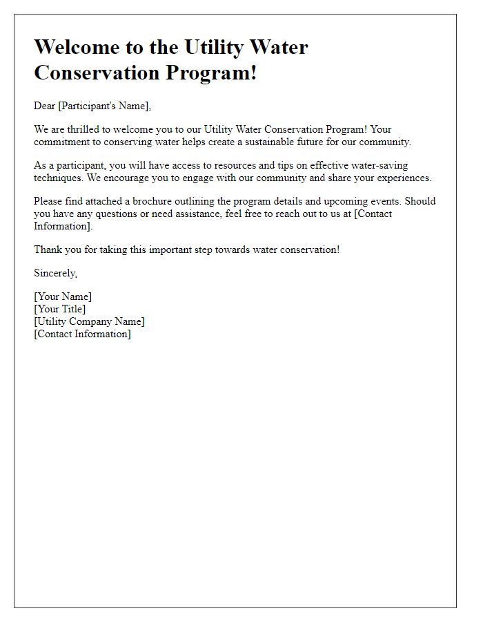 Letter template of welcome to new participants in the utility water conservation program