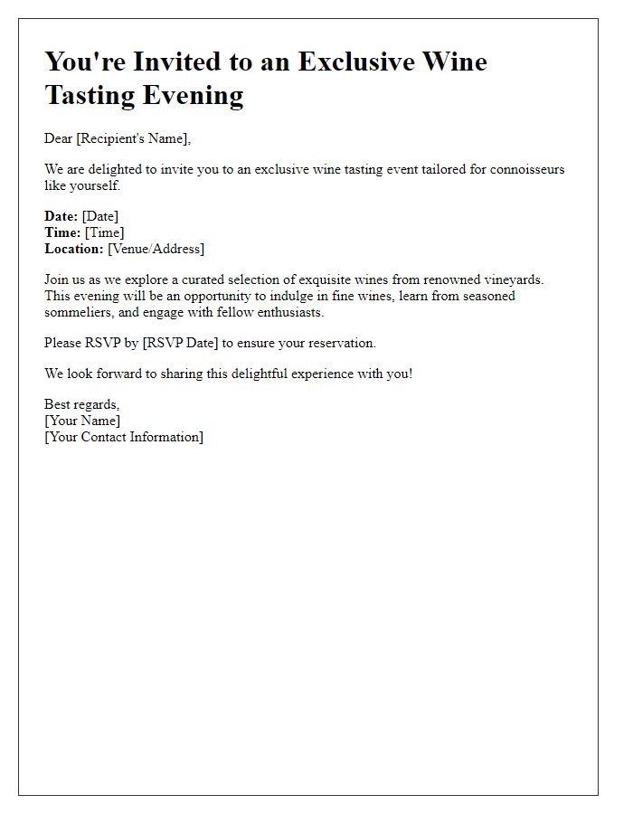 Letter template of wine tasting invitation for connoisseurs.