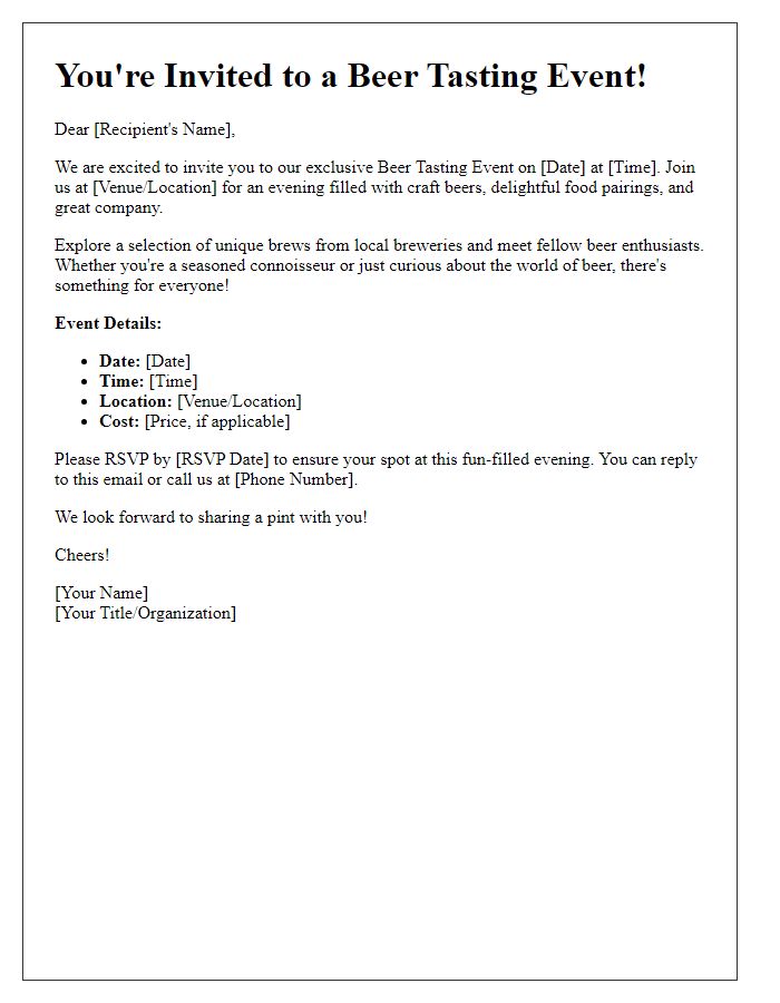 Letter template of beer tasting event invitation