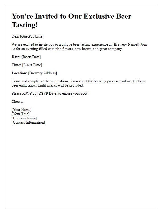 Letter template of a local brewery beer tasting invitation