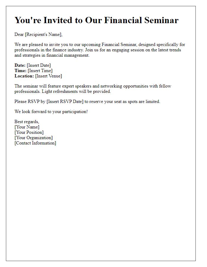 Letter template of financial seminar invitation for professionals.