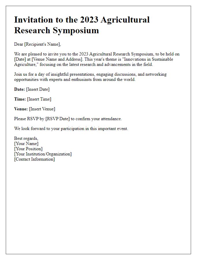 Letter template of Agricultural Research Symposium Invite