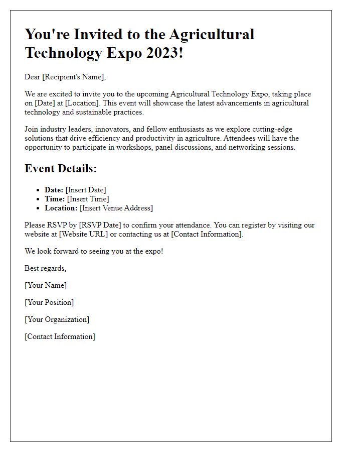 Letter template of Agricultural Technology Expo Invite