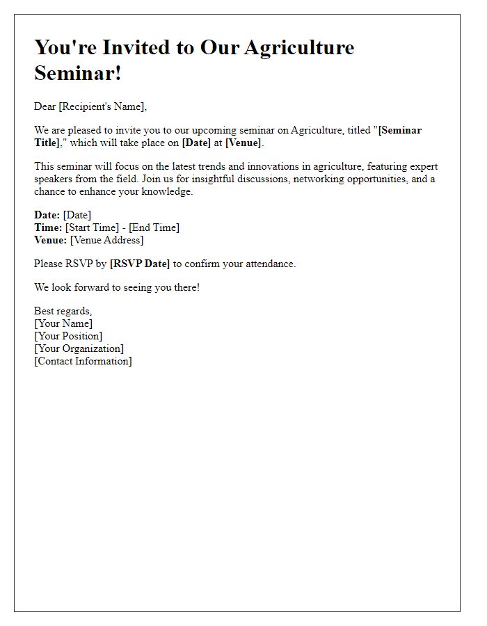 Letter template of Agriculture Seminar Invitation