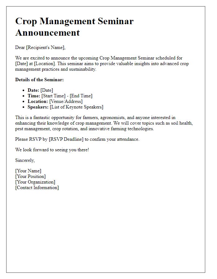 Letter template of Crop Management Seminar Announcement