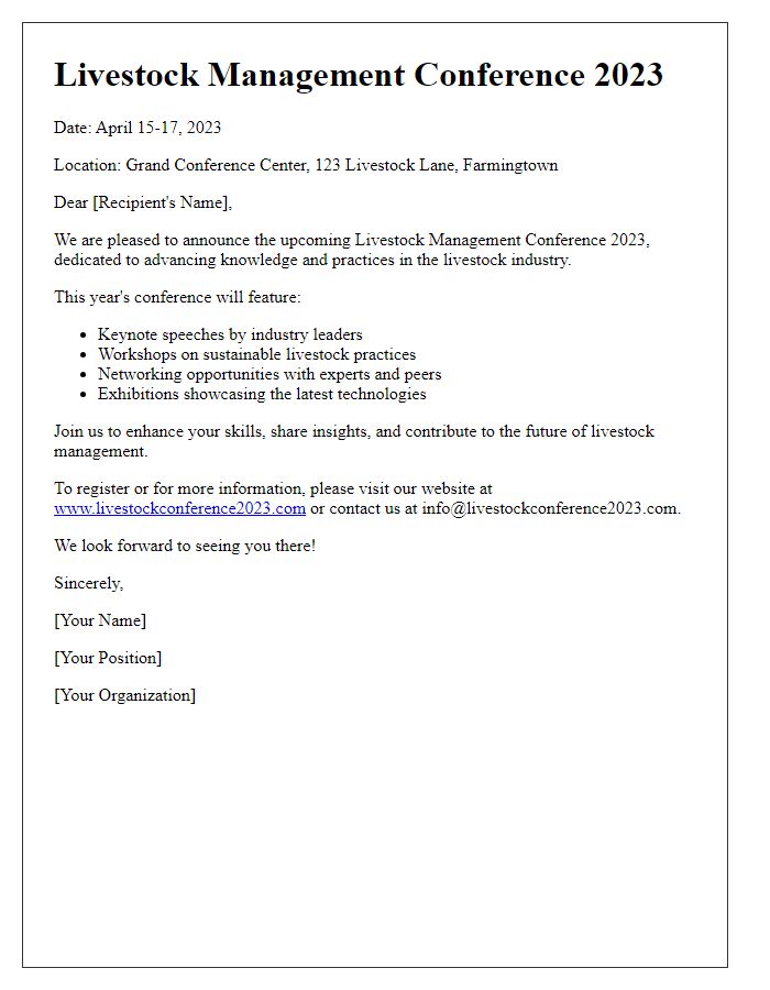 Letter template of Livestock Management Conference Announcement