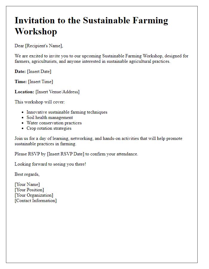 Letter template of Sustainable Farming Workshop Invitation